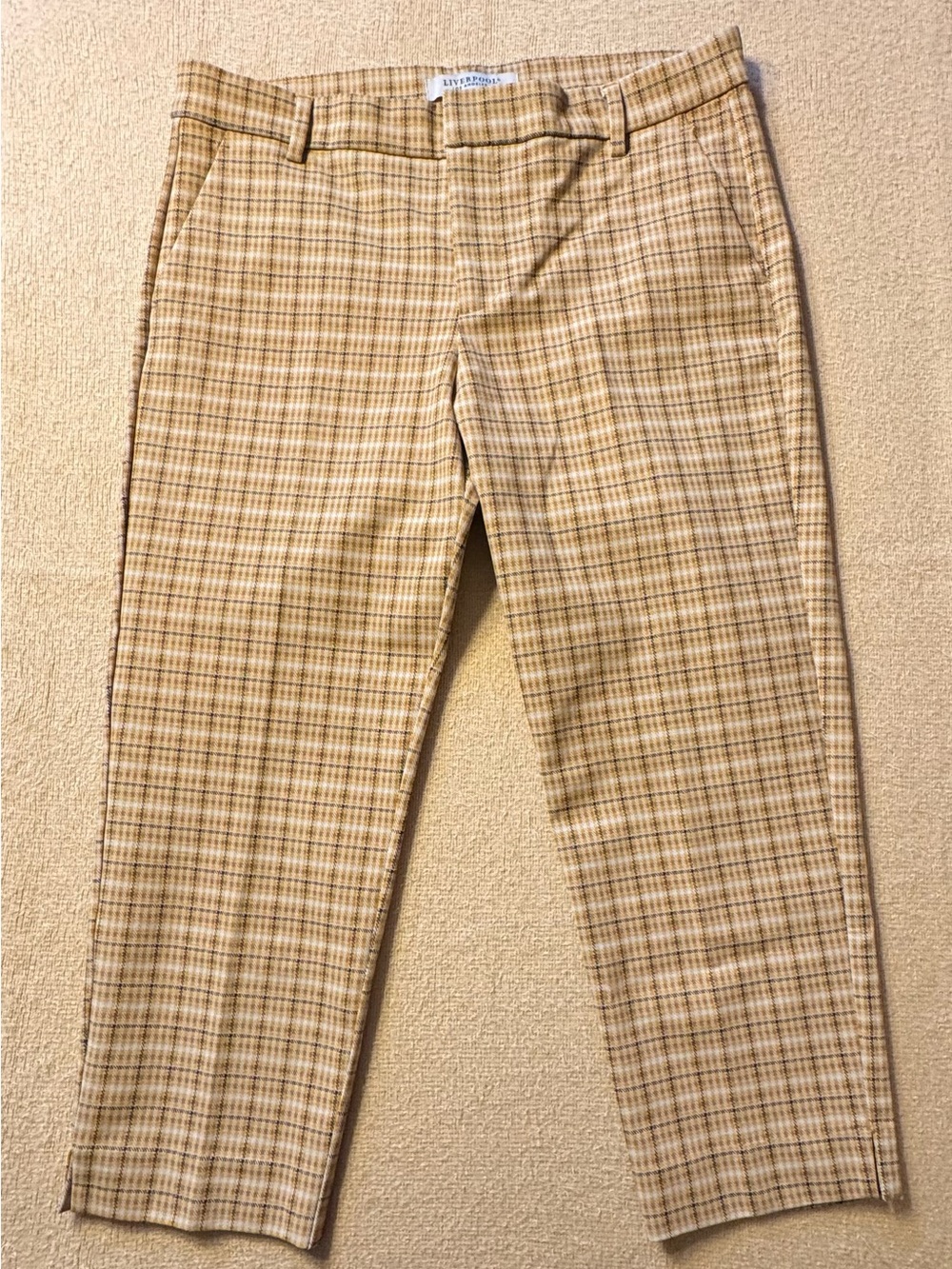Liverpool Plaid Capris in Gold and Cream